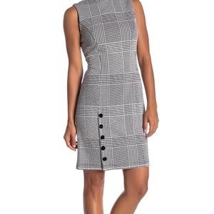 Sharagano Houndstooth Tweed Classic Shift Dress